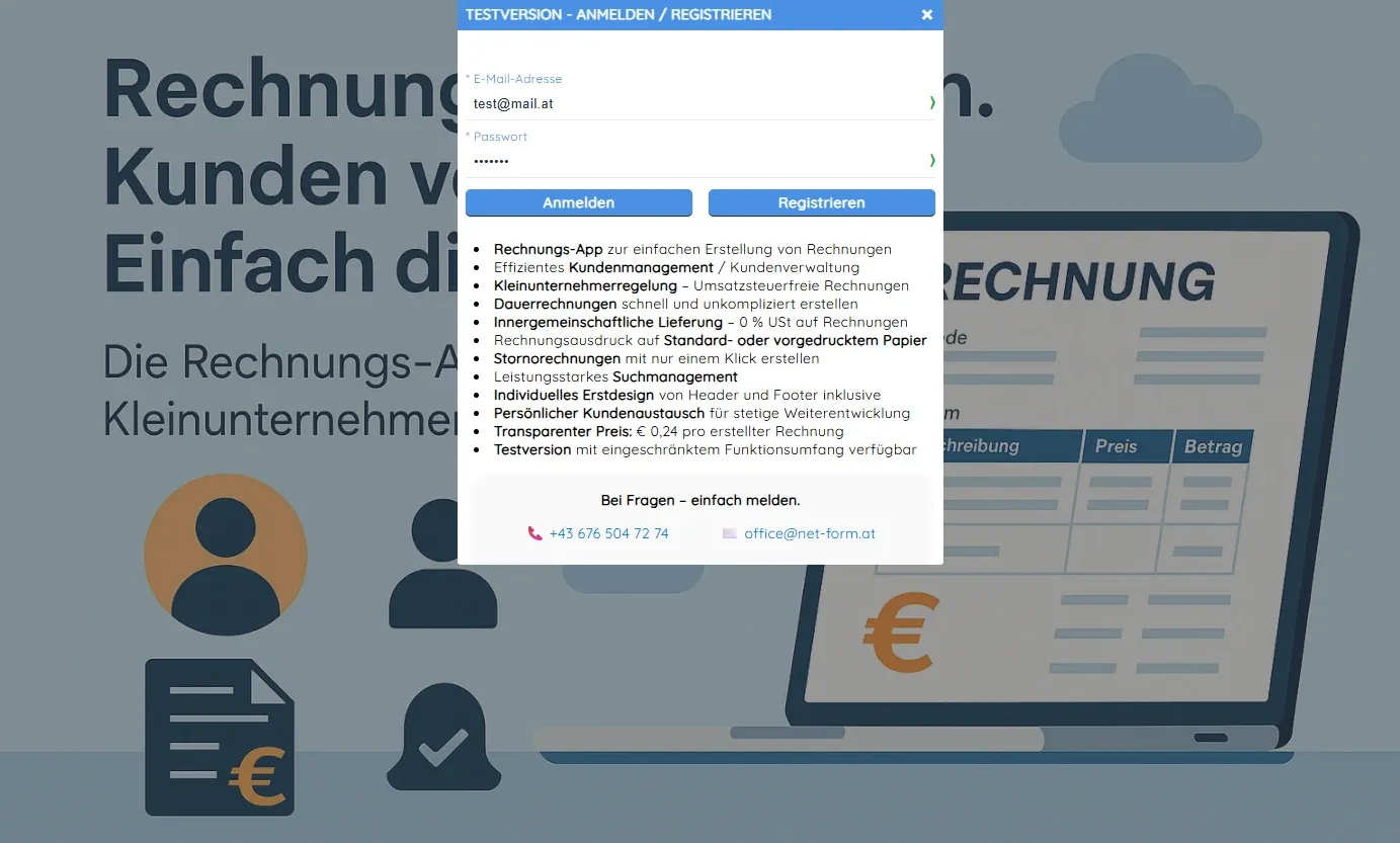 Rechnungen Schreiben - Testzugang